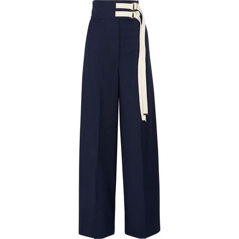 Velcro Pants, Pants Polyvore, Wide Bottom Pants, Blue High Waisted Pants, Navy Blue Trousers, Celana Fashion, Pants Tailored, High Waisted Wide Leg Pants, Blue Dress Pants