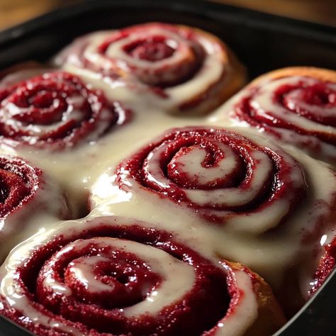 Red Velvet Cinnamon Rolls Cherry Brunette, Red Velvet Cinnamon Rolls, Red Velvet Cake Roll, Red Velvet Desserts, Red Velvet Cake Mix, Cinnamon Recipes, Themed Food, Roll Recipes, Fall Cooking