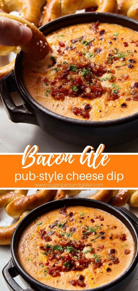 A fun twist on Welsh Rarebit (like our Welsh Rarebit Mac & Cheese), this Bacon Ale Cheese Dip is perfect for parties or game nights! Pub food you can make at home #partyfood #appetizer #cheese #bacon #skillet #beer #guinness #ale Beer Dip Recipe, Beer Dip, Game Night Food, Welsh Rarebit, Hp Sauce, Beer Cheese Dip, Bacon Appetizers, Night Food, Pub Food