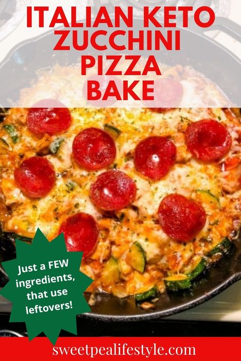 Keto Italian Pizza Zucchini Bake is a humble supper, prepared in less than half an hour, and full of low-carb favorites. Layers of zucchini and onions with grilled chicken are topped with marinara, cheese, and pepperoni! great for using up leftover meal-prepped grilled chicken, and all the zucchini you're growing in your garden, too! Top with whatever pizza toppings you love most! Zucchini Pizza Bake | Keto Pizza Recipe | Low Carb Pizza Recipe | new Recipe with Leftovers Layered Zucchini Recipes, Zucchini Pepperoni Casserole, Zucchini Pizza Bake, Zucchini And Onions, Pizza Zucchini, Pepperoni Chicken, Zucchini Bake, Keto Italian, Low Carb Pizza Recipes