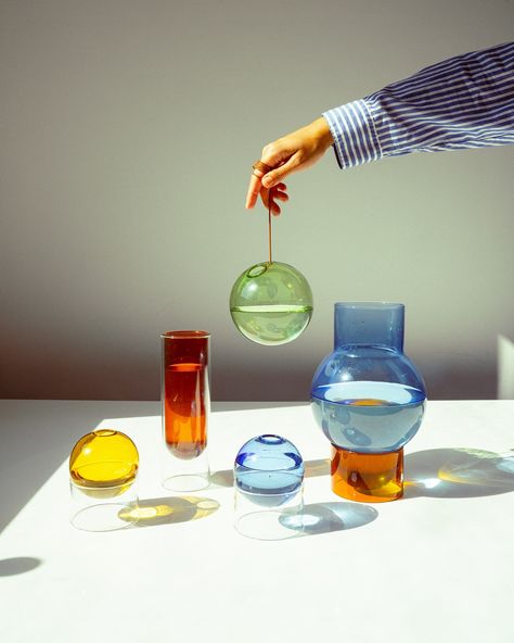 Cultured Aesthetic, Glass Product Photography, Colorful Vases, Glass Aesthetic, Colored Glass Vases, Colored Glassware, Blown Glass Art, Instagram Look, Modern Glass