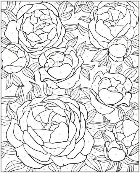 Color By Number for Adults | Free Printable Adult Color By Number, Color By Number Printable, Flower Drawing Design, Book Artwork, Dover Publications, Adult Colouring Pages, Doodle Coloring, Color By Numbers, Color By Number