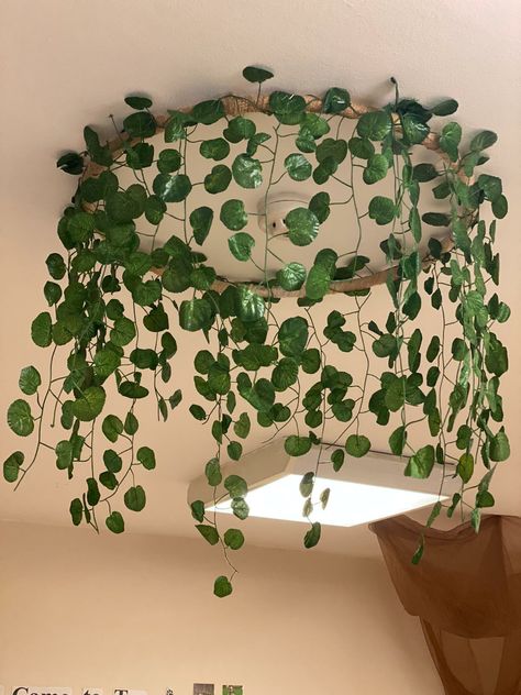 Leaves And Lights Bedroom, Vines In Apartment, Classroom Decor Hanging From Ceiling, Preschool Ceiling Decorations, What To Do With Fake Vines, Classroom Ceiling Ideas, Vine Ceiling Decor, Ceiling Decor Classroom, Ceiling Vines Decor