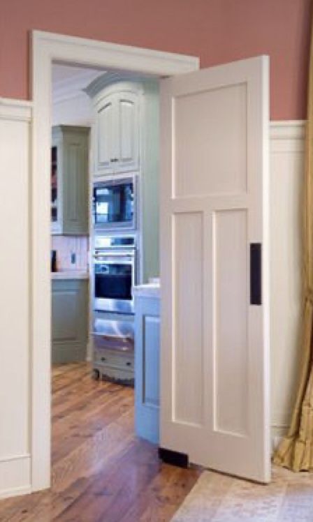 Types Of Interior Doors, Swinging Doors Kitchen, Replacing Interior Doors, Kitchen Innovation, Interior Design Programs, Black Interior Doors, Custom Kitchens Design, 1920s House, Laundry Room Renovation