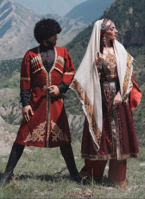 Caucasian Traditional Dress, Armenia Traditional Clothing, Caucus Mountains, Kazakhstan Clothes, Azerbaijan Clothing, Caucasus Aesthetic, Mountain Clothes, Caucasian Clothes, Georgian Clothing