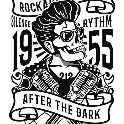 Rockabilly Skull 1950s 1950s Rock And Roll, Zombie Prom, Rockabilly Tattoo, Rockabilly Art, Cat Dark, Rockabilly Girl, Classic Rock And Roll, Metal Shirts, T Shirt Design Template