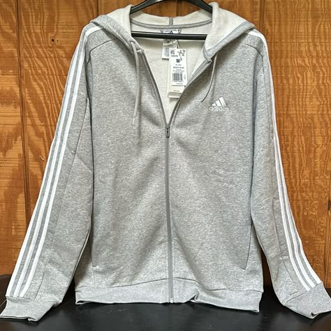 Men’s Adidas Grey Full Zip Hoodie. Size M. Nwt Adidas Jumper, Adidas Zip Up Hoodie, Adidas Grey, Coats Men, Classic Adidas, Adidas Zip Up, Adidas Jackets, Adidas Hoodie, Adidas White