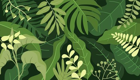 Jungle Vector Illustration, Plant Background Drawing, Leaf Background Aesthetic, Leafs Drawings, Amazon Background, Stylized Foliage, Plants Background, Background Leaf, Foliage Illustration