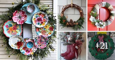 Recycled Wreath, Upcycle Wreath, Recycled Christmas Wreath Ideas, Revamp Old Christmas Wreath, Winter Tree Of Life Wreath, Monogram Christmas Wreath, Wine Cork Diy Crafts, Spooky Wreath, Wine Cork Diy