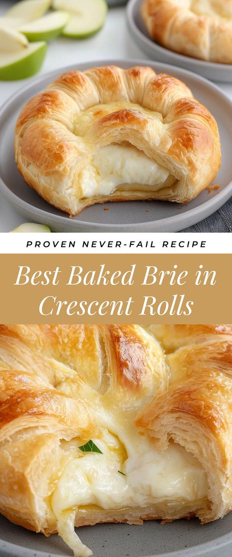 Image for Best Baked Brie in Crescent Rolls Recipes With Pillsbury Crescent Rolls, Baked Brie In Crescent Rolls, Brie Recipes Easy, Best Baked Brie, Holiday Brie, Easy Baked Brie Recipe, Pillsbury Crescent Recipes, Crescent Roll Bake, Easy Baked Brie