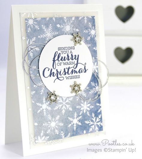 Stampin' Up! Demonstrator Pootles - Flurry of Wishes with Holiday Vellum and more! Stampin Up Snowflake Vellum, Stampin Up Snowflake Specialty Vellum, Papercraft Christmas Cards, Xmas Wrapping, Vellum Cards, Create Christmas Cards, Stamped Christmas Cards, Snowflake Cards, Paper Crafts Card