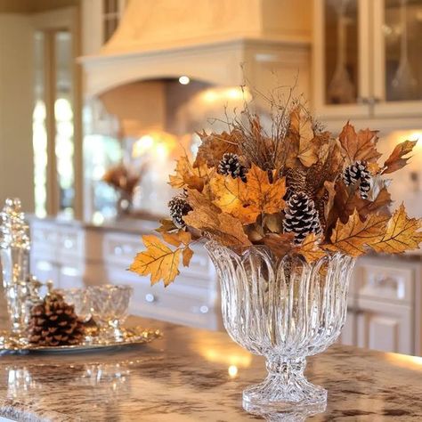 44 Stunning Fall Kitchen Design Ideas Thanksgiving Kitchen Island Decor, Fall Island Centerpiece Ideas, Kitchen Island Fall Decor, Fall Kitchen Island Decor, Fall Basket Ideas, Fall Outside Decor, Fall Dinnerware, Fall Centerpiece Ideas, Traditional Fall Decor