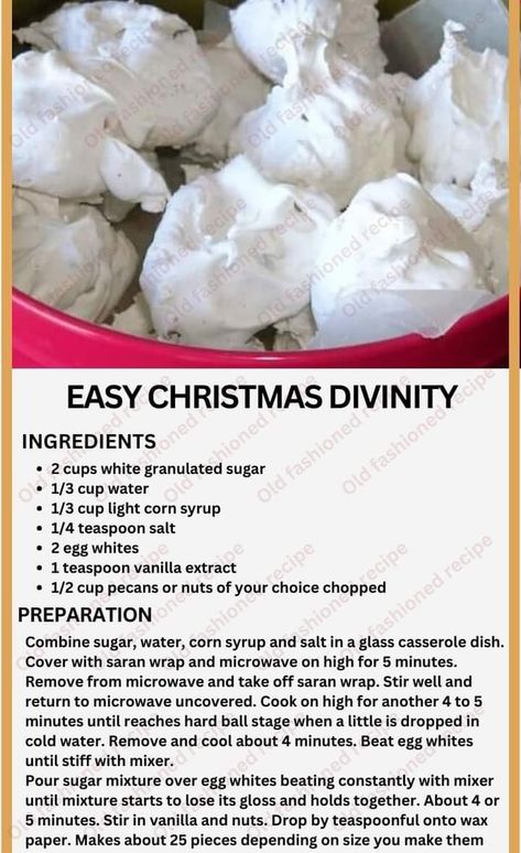 Christmas Divinity, Homemade Christmas Desserts, Divinity Recipe, Divinity Candy, Christmas Candy Easy, Vanilla Extract Recipe, Easy Christmas Candy Recipes, Easy Candy Recipes, Candy Recipes Homemade