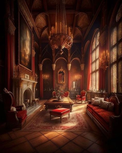 Castle Interior Medieval, Hogwarts Common Rooms, Manor Aesthetic, Gothic Fireplace, Victorian Castle, Manor Interior, Castle Interior, Episode Backgrounds, Fantasy Rooms