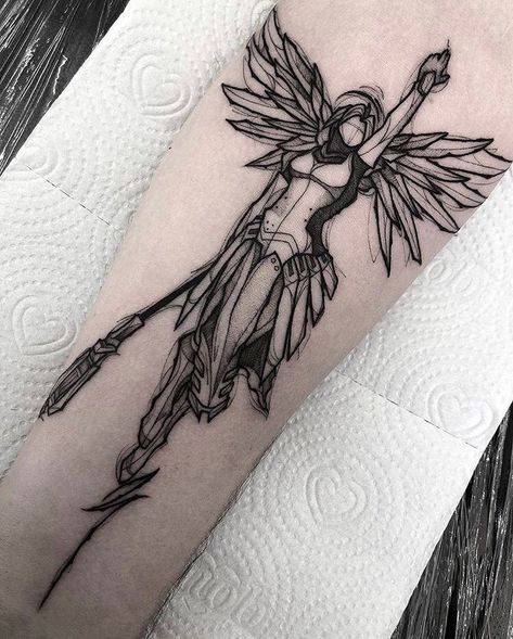 Overwatch Tattoo, Tattoo House, Overwatch Mercy, Z Tattoo, Simplistic Tattoos, Anime Tattoos, S Tattoo, Skin Art, Blackwork Tattoo