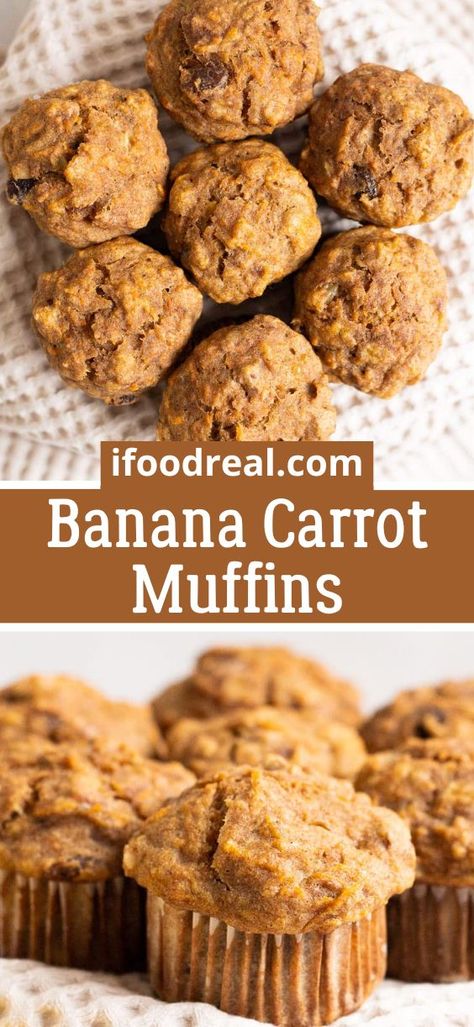 Banana Carrot Muffins made with whole wheat flour, shredded carrots and ripe bananas are light, fluffy, and moist. A healthy muffin recipe the entire family will love! Morning Glory Muffins Healthy, Carrot Muffin Recipe, Banana Carrot Muffins, Healthy Muffin, Carrot Muffins, Flour Alternatives, Shredded Carrots, Healthy Muffin Recipes, Healthy Instant Pot Recipes