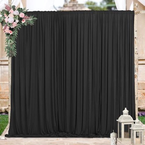 Black Photo Backdrop Ideas, Diy Black Photo Backdrop, Black And White Wedding Photo Backdrop, Black Backdrop Photoshoot Ideas, Black Curtain Backdrop With Balloons, Black Wedding Backdrop, Black Backdrop Photoshoot, Black And White Curtain Backdrop, Curtains Backdrop