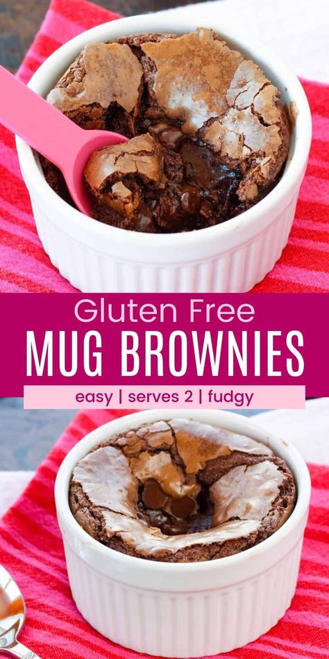 Gluten Free Single Serve Desserts, Gluten Free Mug Brownie, Gluten Free Brownie In A Mug, Hot Fudge Brownies, Brownies For Two, Mug Brownie Recipe, Easy Microwave Desserts, Gluten Free Hot Chocolate, Mug Brownie Recipes