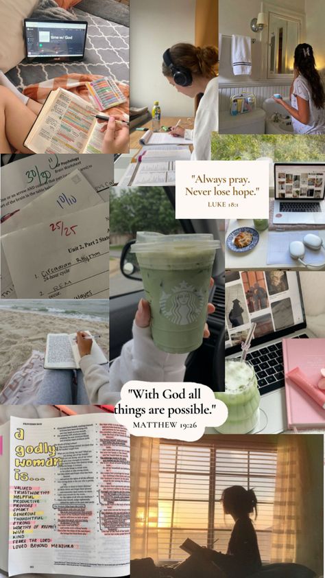 Bible Reading Asthetic Picture, Christian Student Aesthetic, Catholic Vision Board Ideas, Glow Up With God, Christian Influencer Aesthetic, Bible Girl Aesthetic, Christian College Aesthetic, Prayer Board Pictures, Bible Vision Board