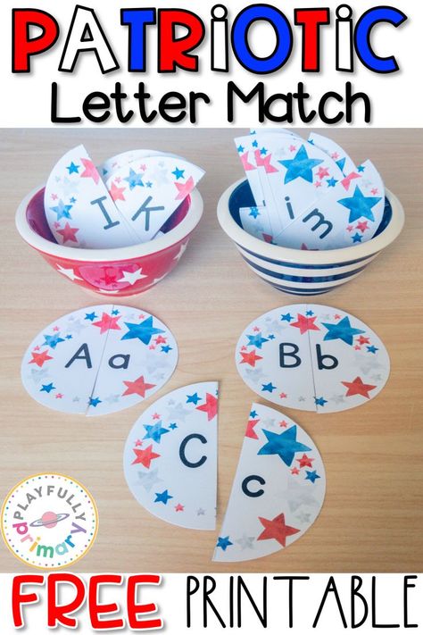 Kindergarten Holiday Activities, Busy Bins, Alphabet Letter Matching, Independence Day Activities, Patriotic Activities, Fourth Of July Crafts For Kids, Alphabet Letter Activities, Alphabet Crafts Preschool, Independence Day Theme