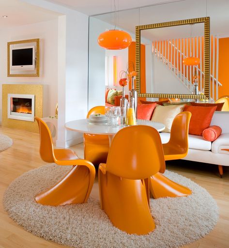 The Pioneers of Scandinavian Design ... Monochromatic Room, Orange Furniture, Orange Rooms, 70s Interior, Retro Interior Design, Interior Design Per La Casa, Deco Retro, Retro Interior, Style Deco