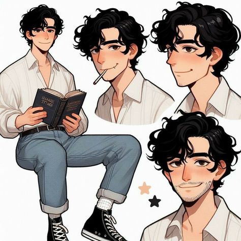 Short Curly Hair Male Drawing, Curly Hair Art Reference Male, Transmasc Character Art, Curly Hair Men Drawing Reference, Curly Hair Men Anime, Curly Boy Hair Drawing, Curly Anime Hair Male, Curly Hair Sketch Male, How To Draw Curly Hair Male