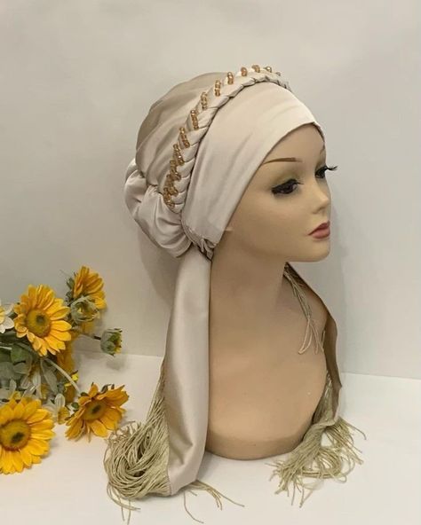 How To Make Turban, Turban Diy, Lace Blouse Styles, Pola Topi, Turban Tutorial, Sulaman Pita, African Hair Wrap, Headwear Fashion, Sewing Hats