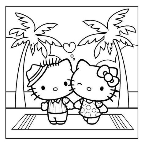 Cute Coloring Pages For Couples, Hello Kitty And Dear Daniel Coloring Page, Coloring Pages Couples, Hello Kitty Couple Drawing, Coloring Pages For Couples, Hello Kitty And Her Bf, Coloring Pages Sanrio, Couple Coloring Pages, Sanrio Coloring