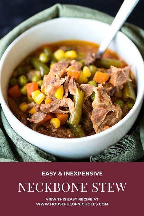 A stew that boasts big flavor without having to cost big bucks. This is a southern stew that can be made with simple ingredients! No specialty aisle shopping here. Neckbone stew takes a cut of meat not given enough attention and makes it the star of the show. Neck Bone Vegetable Soup, Beef Neck Bone Soup Recipe, Neckbone Soup Recipes, Southern Stew, Neck Bone Soup Recipe, Pork Neck Bones Recipe, Bone Recipes, Easy Gumbo, Gumbo Recipe Easy