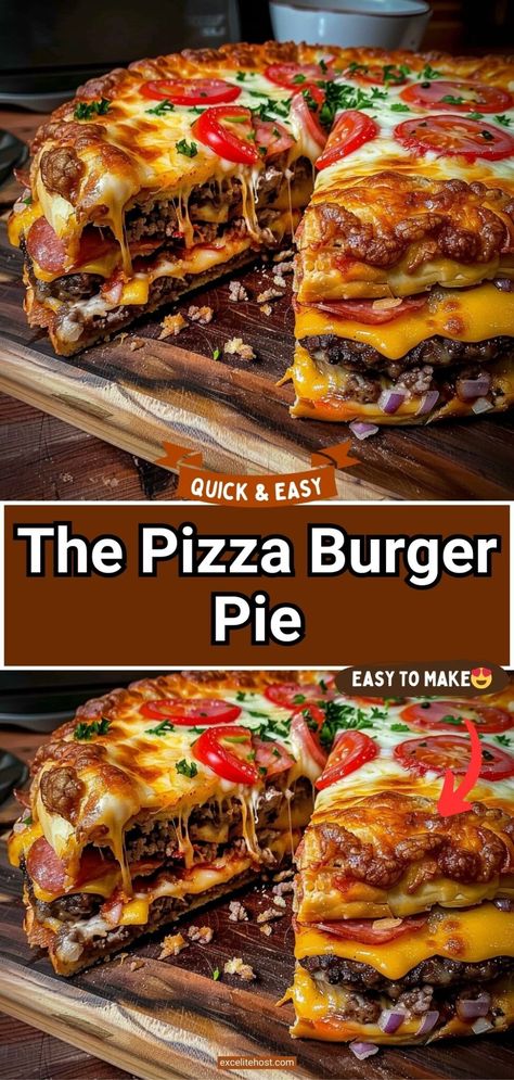 The Pizza Burger Pie Hamburger Pizza Pie, Pizza Burger Pie Recipe, Old School Pizza Burgers, Pizza Burgers Ground Beef, Crust Burger, Hamburger Pizza Recipes, Pizza Burger Pie, Cheeseburger Pizza Recipe, Pizza Burgers Recipe