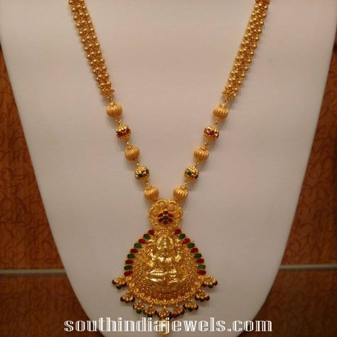 22K Gold Ball Haram from NAJ ~ South India Jewels Gold Long Haram Designs, Long Haram Designs, Gold Haram Designs, Kids Gold Jewelry, Haram Designs, Jewelry White Gold, Long Haram, Black Beads Mangalsutra Design, Antique Gold Jewelry Indian