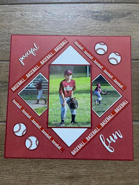 Scrapbook Baseball Layouts, Sports Scrapbook Pages, Baseball Scrapbook Pages, Baseball Scrapbook Layouts Ideas, Baseball Scrapbook Layouts, Softball Layouts, Sports Layout, Baseball Scrapbook, Family Scrapbook Layouts