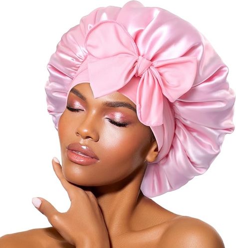 BONNET QUEEN Satin Hair Bonnet for Sleeping Silk Head Cover with Tie Band Hair Wrap Silk Sleep Cap for Curly Long Braid Tresse, Pink : Amazon.co.uk: Beauty Satin Hair Bonnet, Silk Sleep Cap, Round Hat, Band Hair, Hair Bonnet, Curly Girl Hairstyles, Long Braids, Cap Hair, Headbands For Women