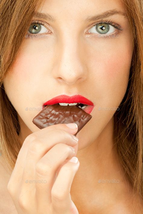 Eating Chocolate Photography Woman, Eating Chocolate, I Love Chocolate, Studio Portrait, Chocolate Donuts, Love Chocolate, Photography Women, Studio Portraits, Photoshoot Poses