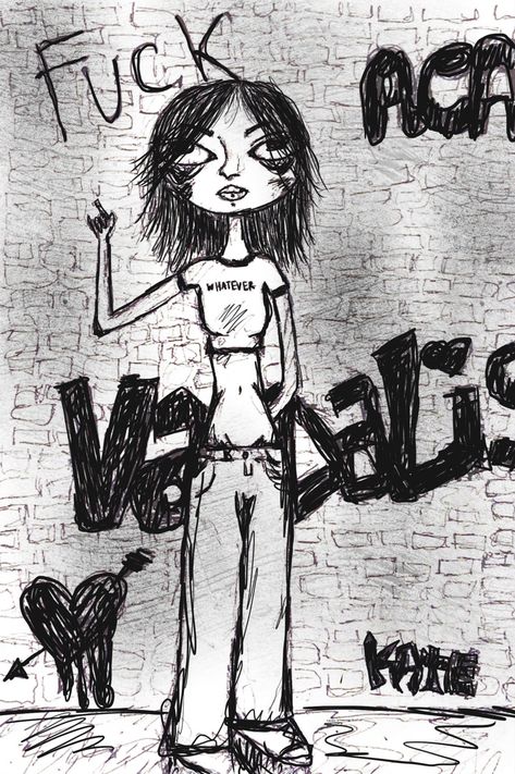 Goth Aesthetic Drawing, Alternative Art Drawings, Grunge Girl Drawing, Goth Girl Drawing, Alternative Drawings, Goth Drawings, Dark Girl, Cute Grunge, Arte Grunge