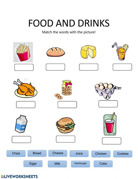 Food and drinks online exercise and pdf. You can do the exercises online or download the worksheet as pdf. Vocabulary Exercises, Food Vocabulary, English Worksheets For Kids, Drinks Logo, English Lessons For Kids, English Activities, English As A Second Language (esl), English As A Second Language, Online Activities