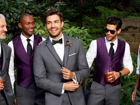 Groomsmen Attire Purple, Groom Suits For Wedding, Groomsmen Attire Grey, Purple Groomsmen, Casual Groomsmen, Wedding Groomsmen Attire, Suits For Wedding, Groomsmen Grey, Groom Suits