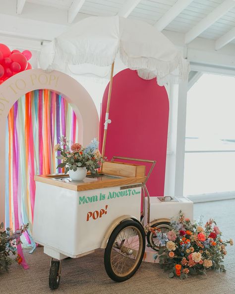 Mom is about to POP! We are loving this colorful baby shower setup!🍦💗 Creating picture-perfect moments one detail at a time. Planning: @lets.soiree Backdrop + balloons: @thaliaspartystudio Florals: @daisey.and.wild Popsicle cart: @dannysscratchkitchenllc Venue: @harborsidepavilion Photographer: @taniamedranophoto #EventPlannerMagic #BabyShowerBliss #ReadyToPop” Paleta Cart, Popsicle Cart, Backdrop Balloons, About To Pop, Time Planning, Colorful Baby, Ready To Pop, Moms Club, We Are Love