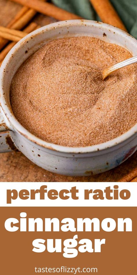 Cinnamon and sugar are used together in many baked goods and desserts. Find out the perfect ratio of these two ingredients in How to Make Cinnamon Sugar. Cinnamon Sugar Recipes, Diy Cinnamon, Homemade Dry Mixes, Homemade Pantry, Spice Mix Recipes, Homemade Spices, Homemade Seasonings, No Sugar Foods, Spice Recipes