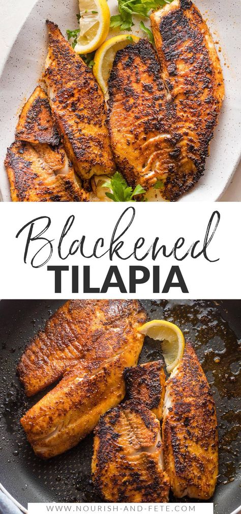 Tilapia Dinner, Healthy Tilapia, Tilapia Recipes Easy, Blackened Tilapia, Pescetarian Recipes, Fish Dinner Recipes, Tilapia Recipes, Easy Skillet, Pescatarian Recipes