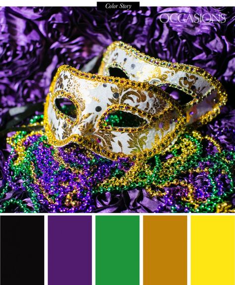 I love the color palette. Mardi Gras is the perfect wedding theme. :) Mardi Gras Wedding Theme, Mardi Gras Theme, Rustic Country Wedding Decorations, Couples Masquerade Masks, Mardi Gras Wedding, Mardi Gras Masks, Mardi Gras Centerpieces, Mardi Gras Outfits, Mardi Gras Costumes