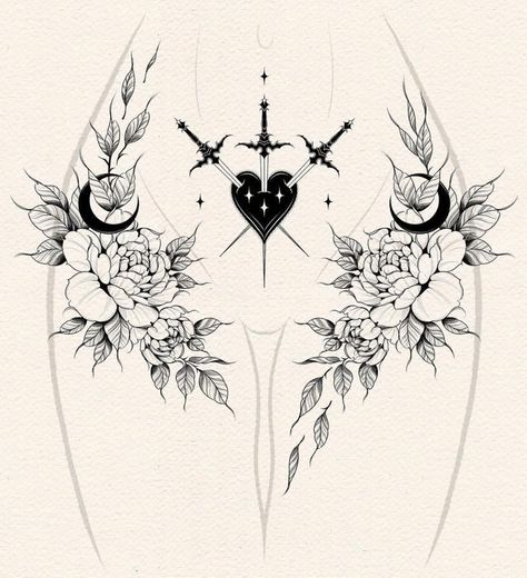 Sternum Tattoo Design, Floral Back Tattoos, Line Tattoo Ideas, Belly Tattoos, Cool Tattoo, Japan Tattoo Design, Wicked Tattoos, Muster Tattoos, Hip Tattoos Women