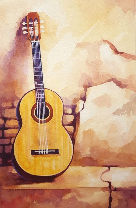 55+ Easy Watercolor Painting Ideas For Beginners in 2020 Easy Watercolor Painting Ideas, Watercolor Painting Ideas For Beginners, Easy Watercolor Painting, Watercolor Painting Ideas, Ukulele Art, Poster Color Painting, Watercolor Blog, Painting Ideas For Beginners, Guitar Painting