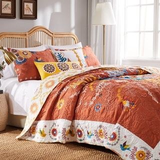 Quilts and Bedspreads Orange Quilt, Quilted Sham, Floral Quilt, Bedspread Set, Bedding Stores, Blue Quilts, Quilt Set, Reversible Quilt, Queen Quilt