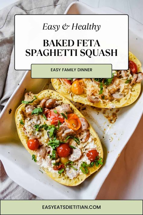 Feta Spaghetti Squash, Feta Spaghetti, Zesty Quinoa Salad, Sausage And Spaghetti Squash, Healthy Squash Recipes, Baked Feta Pasta, Feta Cheese Recipes, Feta Chicken, Baked Spaghetti Squash