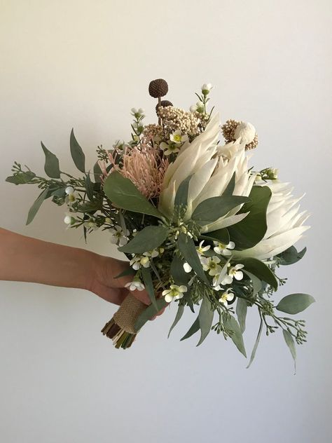 Jo Australian native bouquet white bouquet blush faux | Etsy Native Bouquet, Protea Wedding, Protea Bouquet, Flower Boquet, Australian Natives, Australian Flowers, Australian Native Flowers, Winter Bouquet, Rustic Wedding Bouquet