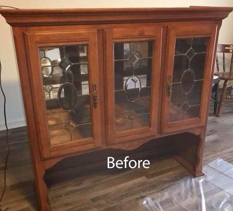 How to Makeover an Old Hutch Top - Flip It Upside Down! DIY | Hometalk Red China Cabinet, Hutch Top Makeover, Hutch Top Repurposed, Repurposed Hutch, Hutch Redo, China Hutch Makeover, Repurposed China, Hutch Top, Hutch Ideas