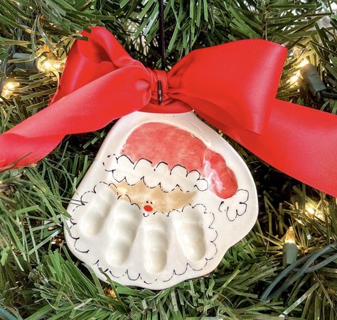 Santa Salt Dough Ornament, Reindeer Clay, Santa Handprint Ornament, Ornament Recipe, Santa Handprint, Dough Crafts, Baby Christmas Crafts, Winter Board, Cinnamon Ornaments