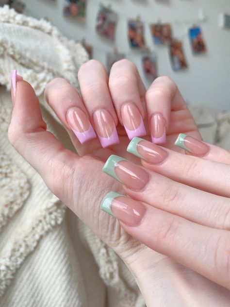 Sage Green French Tip Nails, Lilac French Tip Nails, Sage Green And Lilac, Green French Tip Nails, Rounded Nails, Green French Tip, Sage And Lavender, Green French, Lavender Nails