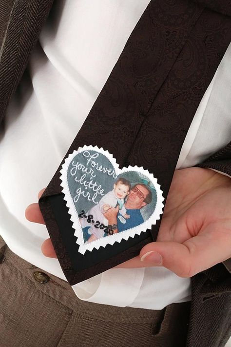 Even though you've found the man of your dreams, you can bring a warm smile to your dad's face when you tell him "I loved you first" on your wedding day with this custom handwriting father of the bride tie patch. Both your handwriting and your photo will be combined on this tie patch. The perfect gift for the father of the bride Father Of The Bride Tie, Custom Handwriting Gifts, First Family Photos, Father Of The Bride Gift, Handwriting Gifts, I Loved You First, Cotton Anniversary, Unique Wedding Favors, Bride Gift